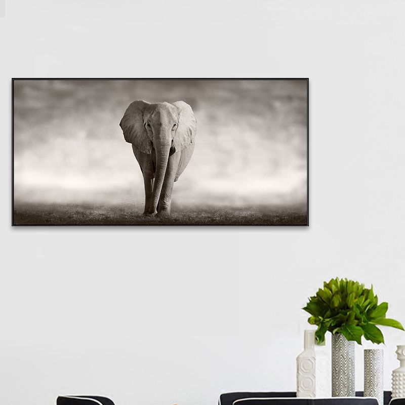 Walking Elephant Painting Soft Color Canvas Wall Art Print Textured, Multiple Sizes