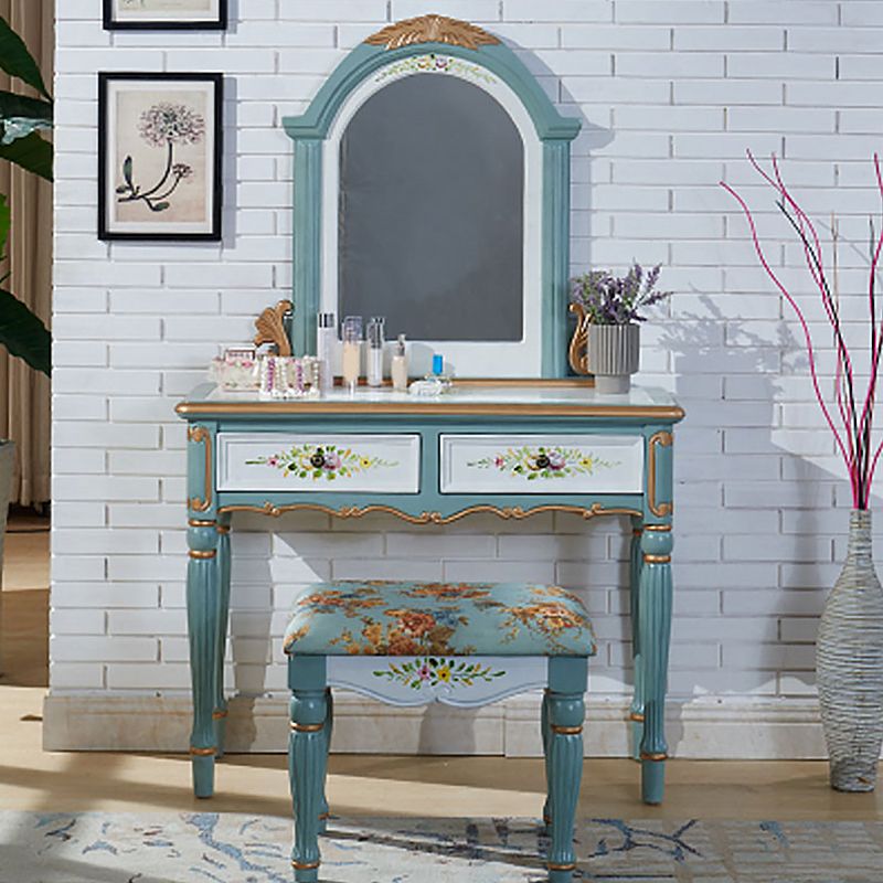 Wood Vanity Set 17.71" Wide Make-up Vanity with 2 Storage Drawers and Stool