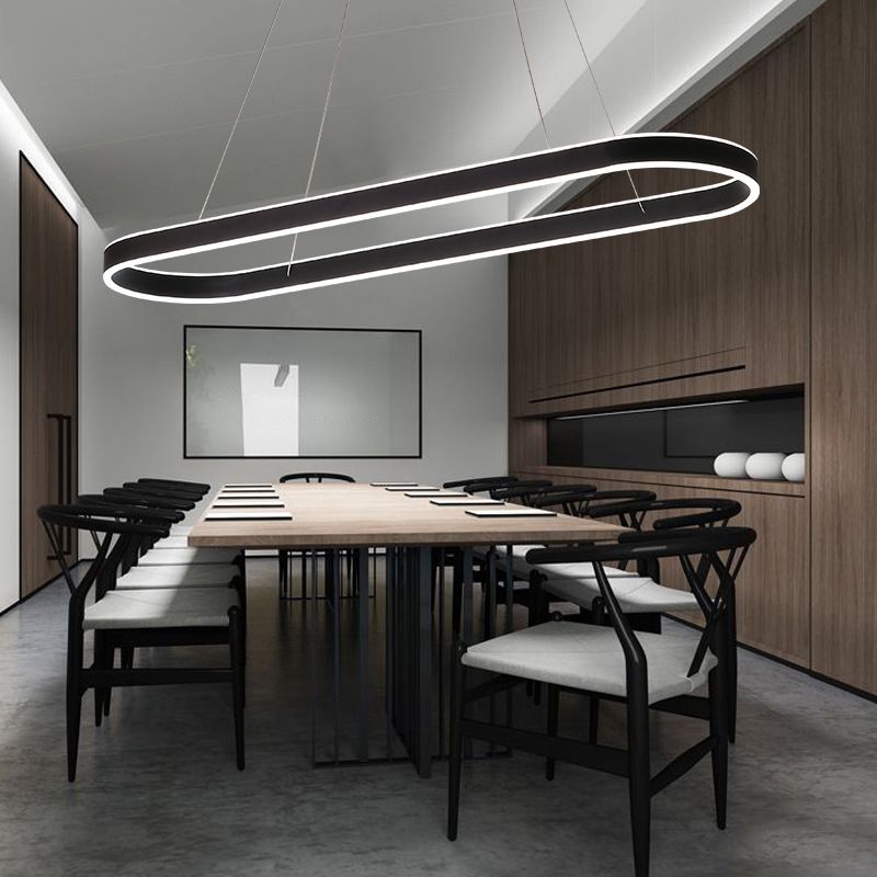 Simplicity Ellipse LED Island Pendant Acrylic Living Room Hanging Ceiling Light in Black/White/Gold, 31.5"/39"/47" Width