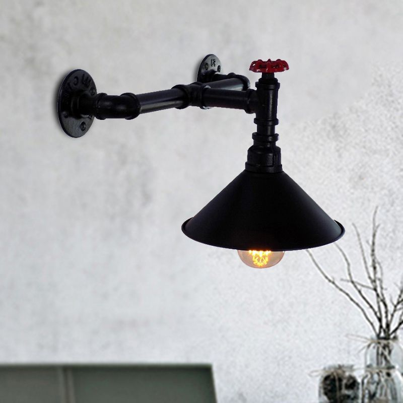 1 cabeza de metal de montaje de montaje de montaje vintage industrial tono cónico negro iluminación de pared de comedor con tubo de plomería