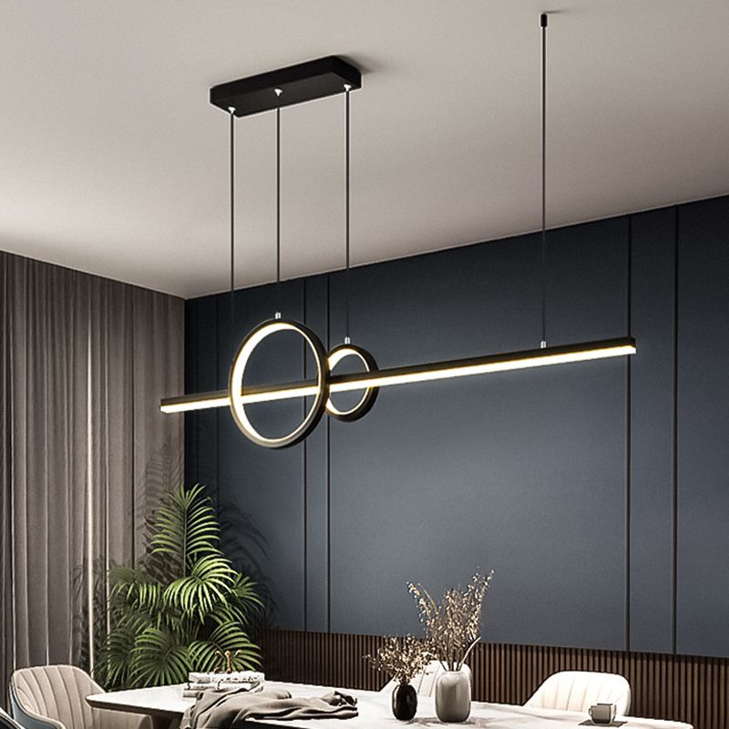 Linear and Ring Island Lamp Minimalistic Acrylic Black LED Suspension Light for Dining Room
