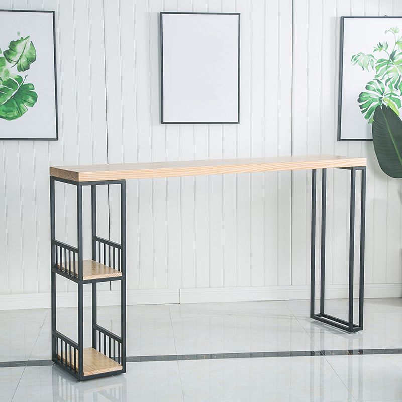 Modern Fixed Table with Metal Base Bar Table for Living Room