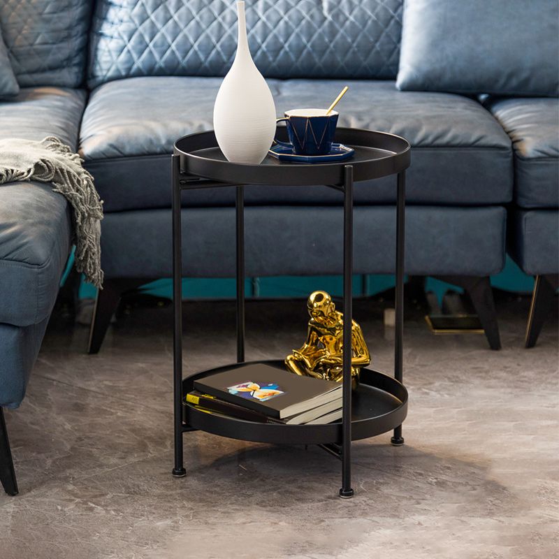 Mid-Century Round Tray Top Side Table Metal 4 Legs End Table with Shelf