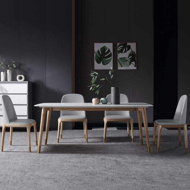 Sintered Stone White Tone Dining Table Luxury 4 Legs Table for Dining Room