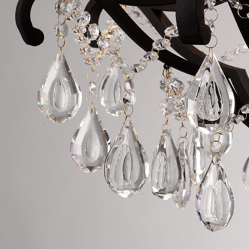 European Style Chandelier Light Crystal Multi Head Black Pendant Light for Living Room