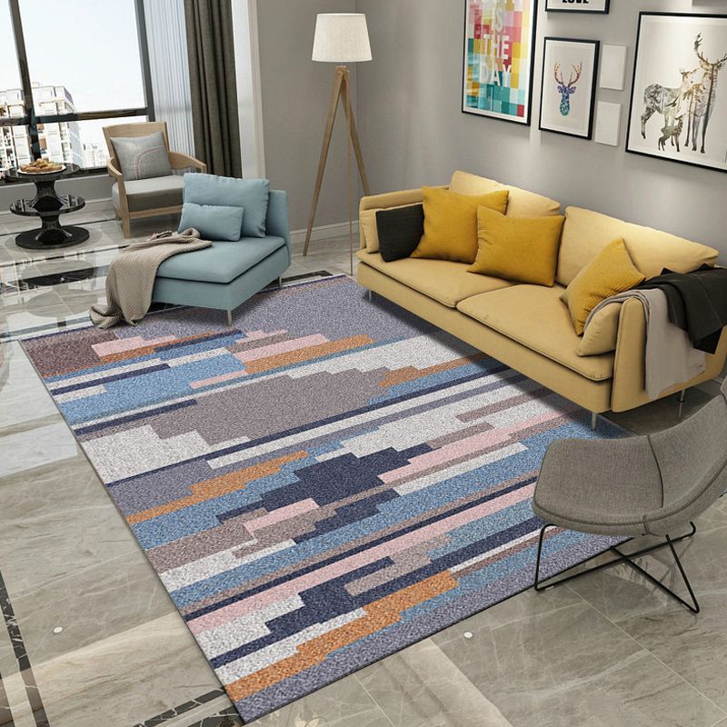 Minimalistic Geometric Rug Multi Colored Synthetics Carpet Stain Resistant Pet Friendly Anti-Slip Backing Rug for Living Room