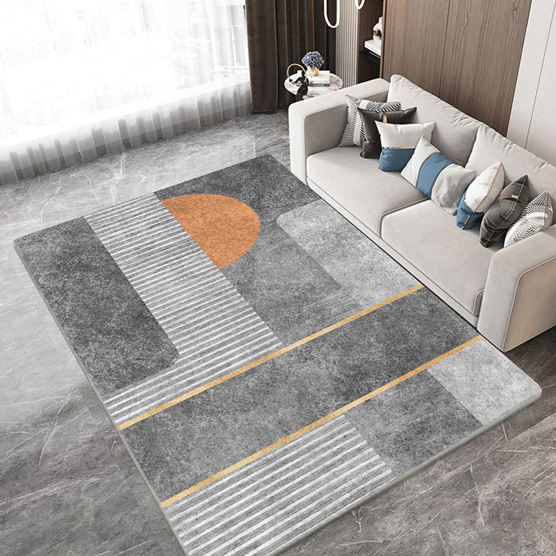Alfombra moderna de la alfombra gris área de impresión geométrica alfombra de poliéster alfombra resistente a la mancha para decoración del hogar