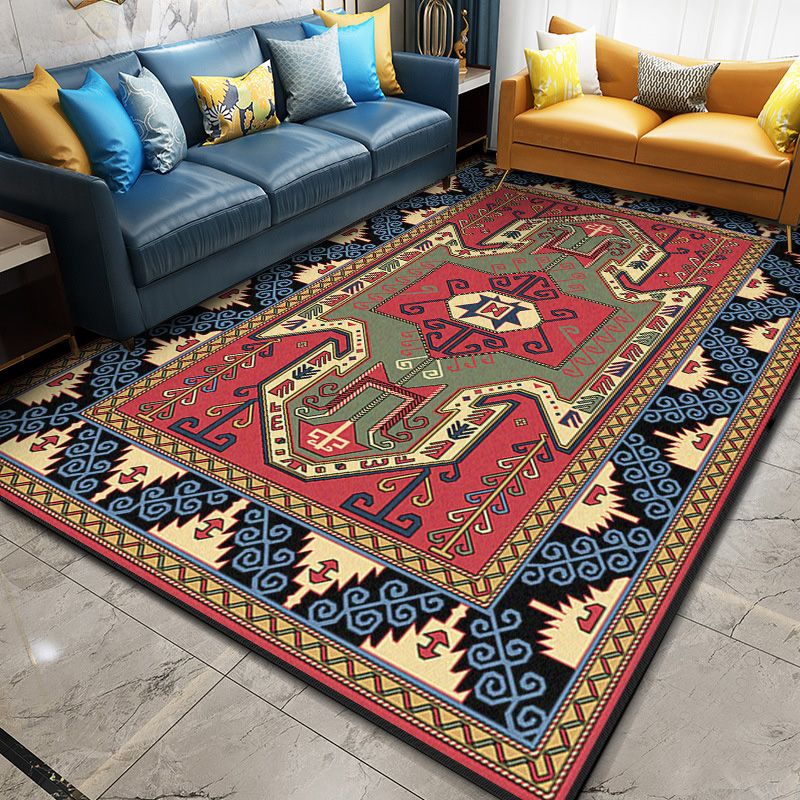 Glam Symmetry Print Rug Multi Color Moroccan Carpet Polypropylene Stain Resistant Pet Friendly Anti-Slip Backing Rug for Decor