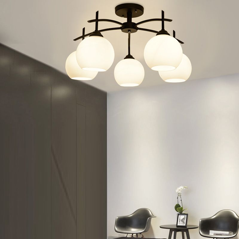 Lámpara de techo múltiple de la lámpara de semi lavado de metal tradicional con sombra de vidrio de globo