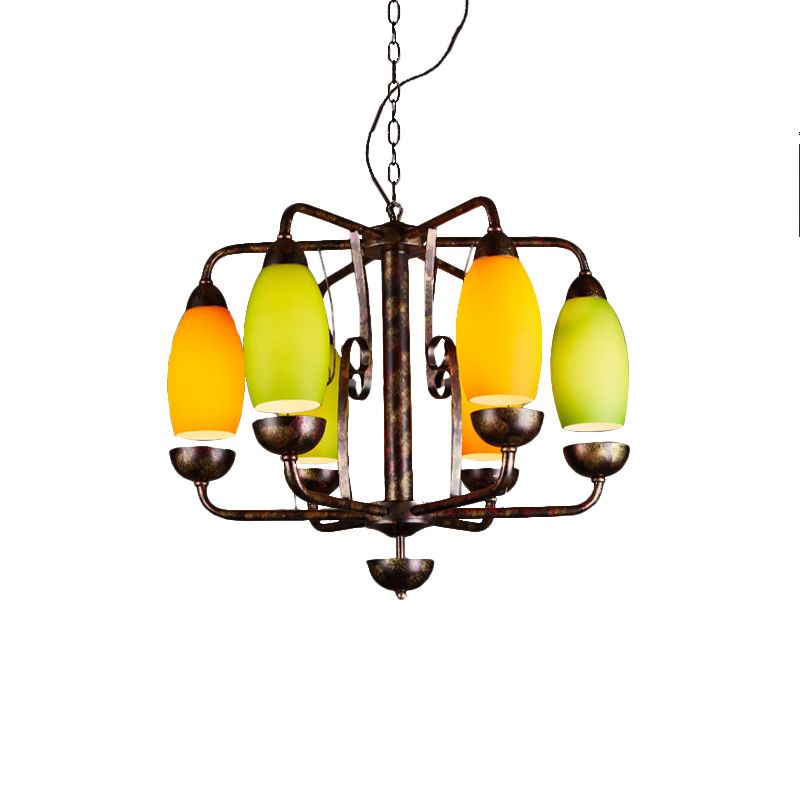 Industrial Antique Copper Pendant Light Yellow Melon 6 Lights Metallic Chandelier for Bar