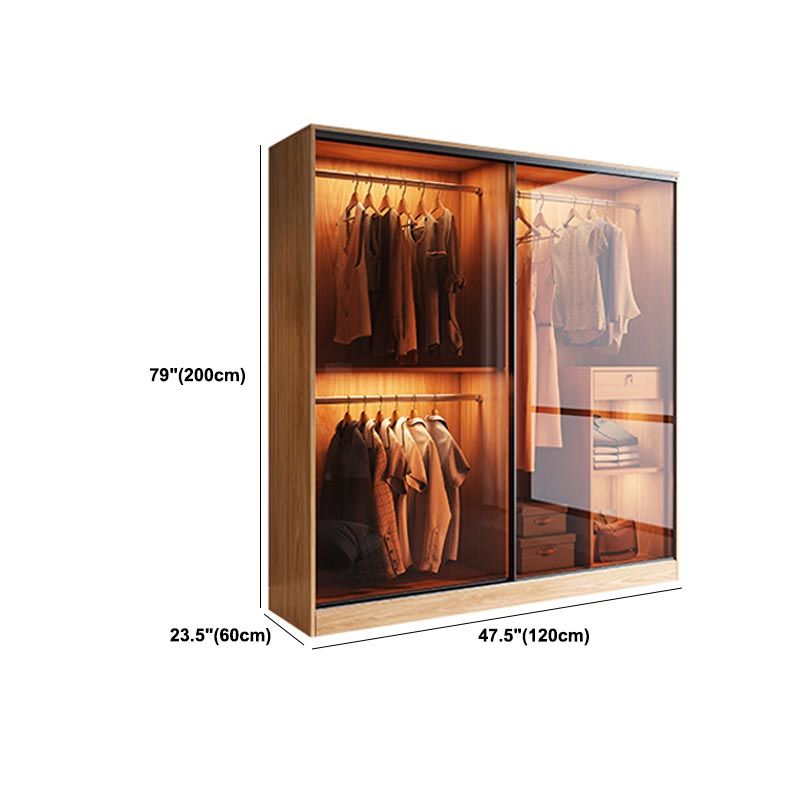 Brown Contemporary Wardrobe Cabinet Engineered Wood and Glass Wardrobe Closet