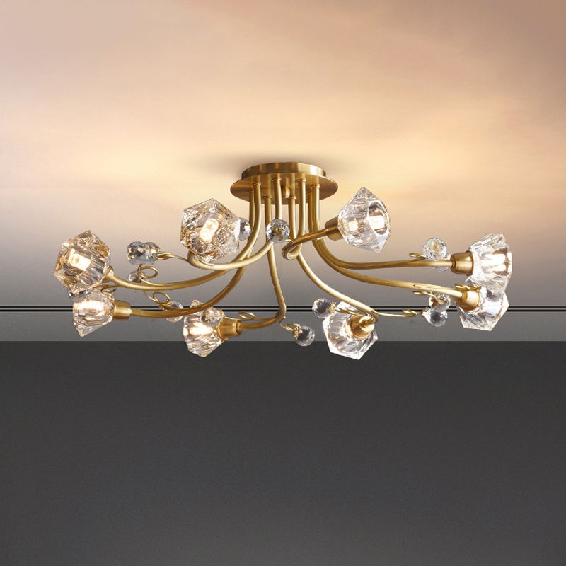 Sputnik abgeschrub Kristalldecke Flush Minimalismus 8 Köpfe Gold Flush Mount Lighting