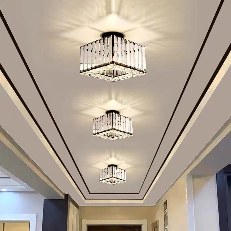 1-Light Modern Style Flush Mount Crystal Ceiling Light for Aisle