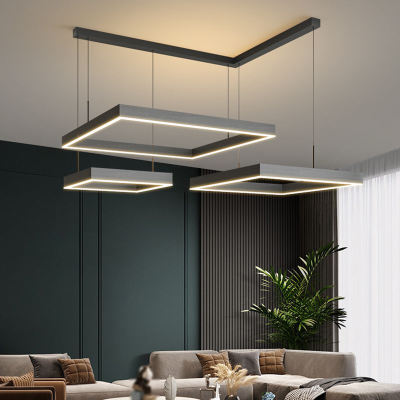 Square Shape Chandelier Lights Contemporary Metal Chandelier Lighting Fixtures in Black