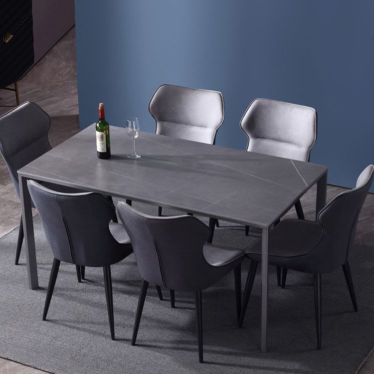 Gesinterde stenen eettafel industrieel zwart 4 poten basis rechthoektafel voor thuis
