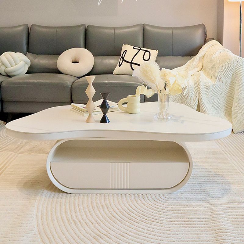 Stone Geometric Contemporary Coffee Table Single Cocktail Table with Storage Drawers
