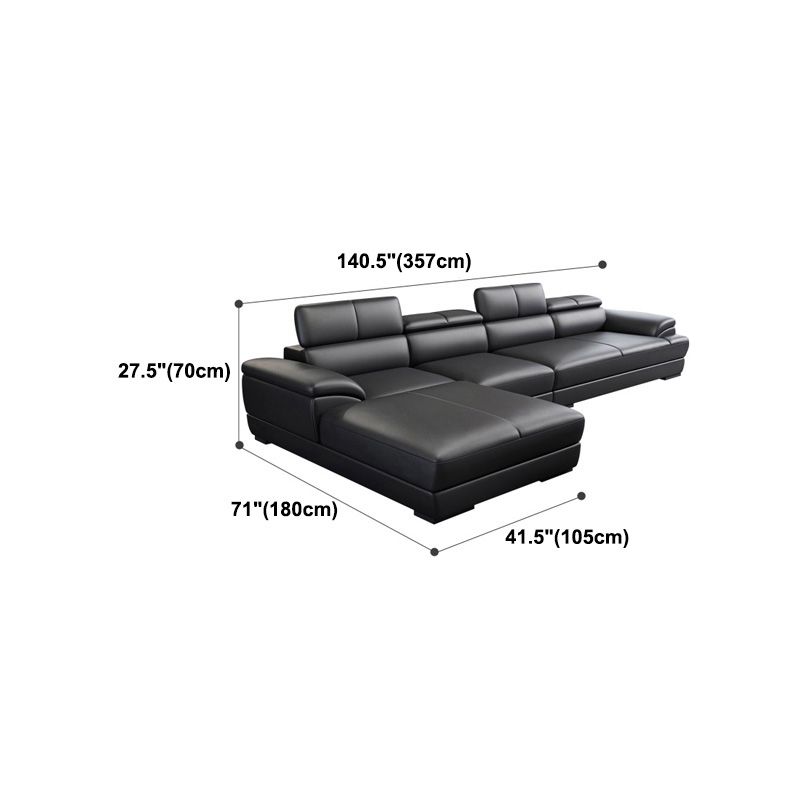 Genuine Leather Pillow Top Arm Sectional Sofa 27.55"High Cushion Back Sofa,Black