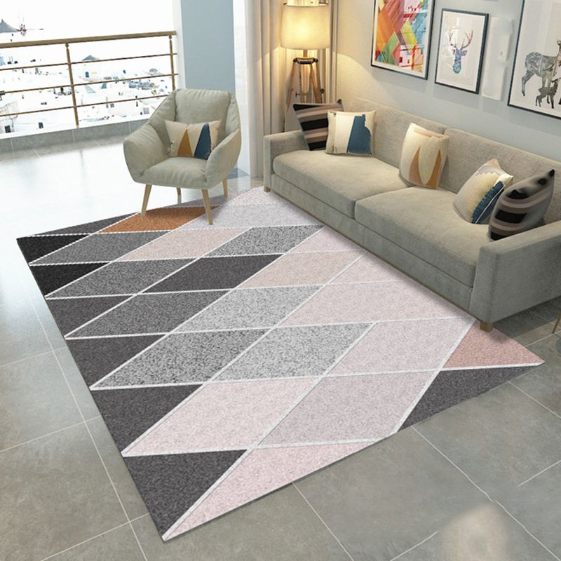Fancy Gray Tone Indoor Rug Geometry Print Rug Polyester Stain Resistant Living Room Rug