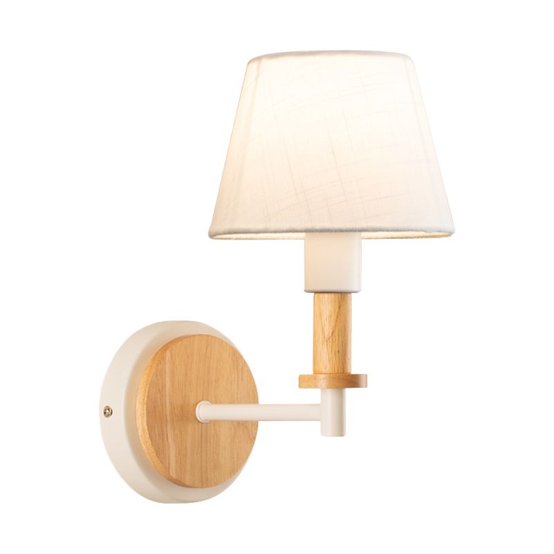 Luz de montaje de pared de tela cónica Nordic 1 bomba lámpara de pared negra/blanca con brazo en ángulo recto en blanco/luz beige