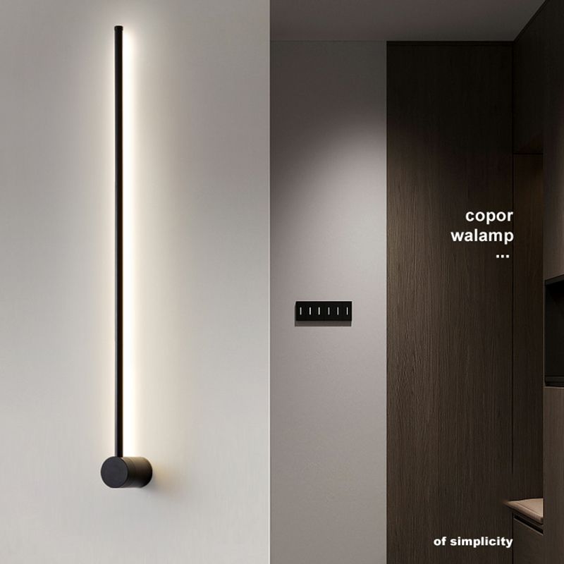 Minimalist Metal Wall Light Straight LED Wall Sconce in Black for Bedroom