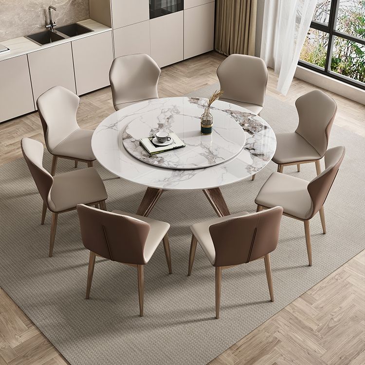 Modern Round Dinette Set 1/4/7/9 Pieces Sintered Stone Dining Table Set with Turntable