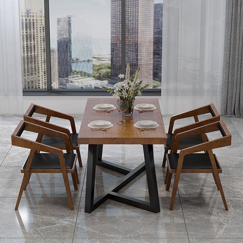 Rectangle Dining Table Simplicity Dinner Room Solid Wood Table with Metallic Base