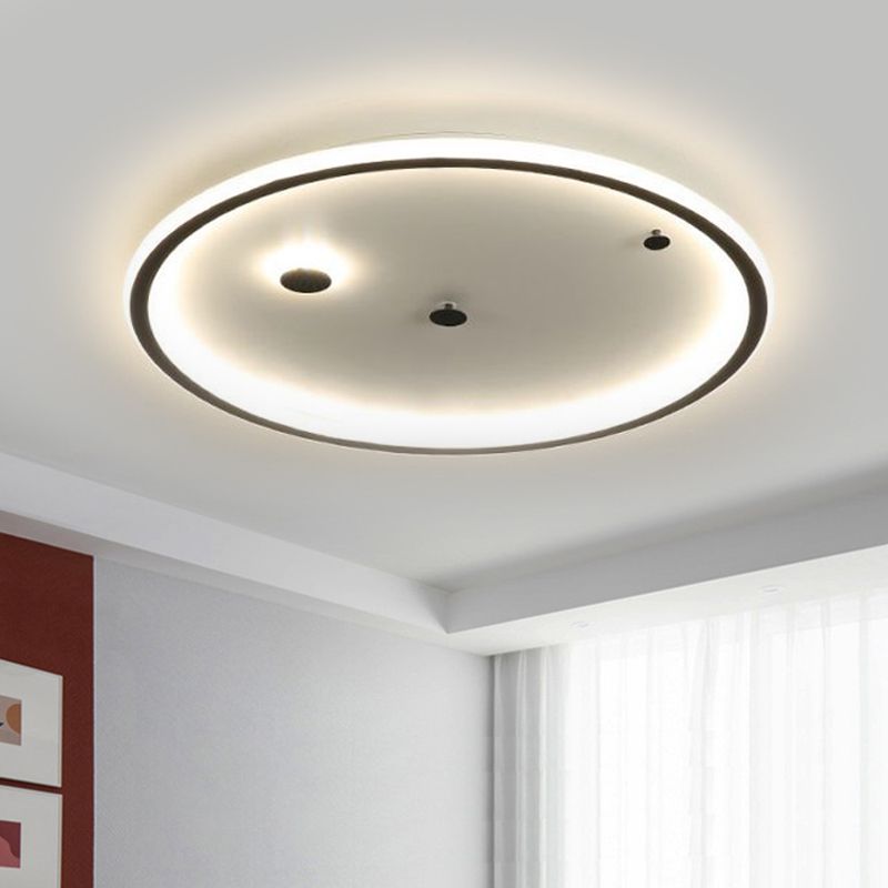 12"/16"/19.5" W LED Bedroom Flushmount Minimalism Black Close to Ceiling Lamp with Round Acrylic Shade in Warm/White Light