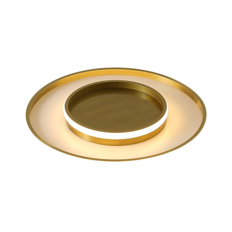 Metal Round Flush Mount Lighting Minimalism LED Ceiling Lamp Fixture in Gold, Warm/White/3 Color Light