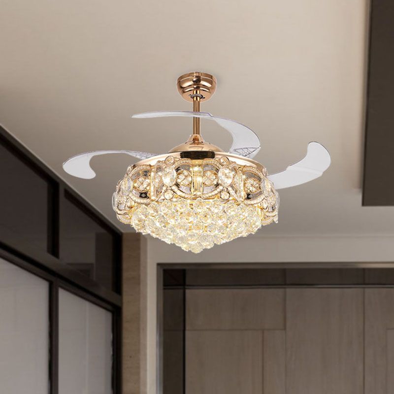Lumo per ventola da interno a sfera di cristallo opulento conico con conversione di controllo/frequenza di controllo/frequenza di controllo/conversione della frequenza