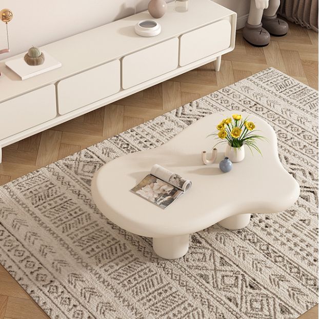 Solid Wood Cream Coffee Table Cloud-Shaped 4 Legs Cocktail Table
