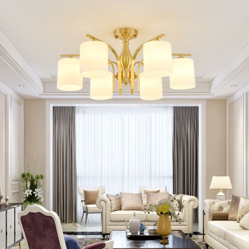 Modern Style Chandelier Light Fixture Gold Cylinder Chandelier Light Fixture with Glass Shade