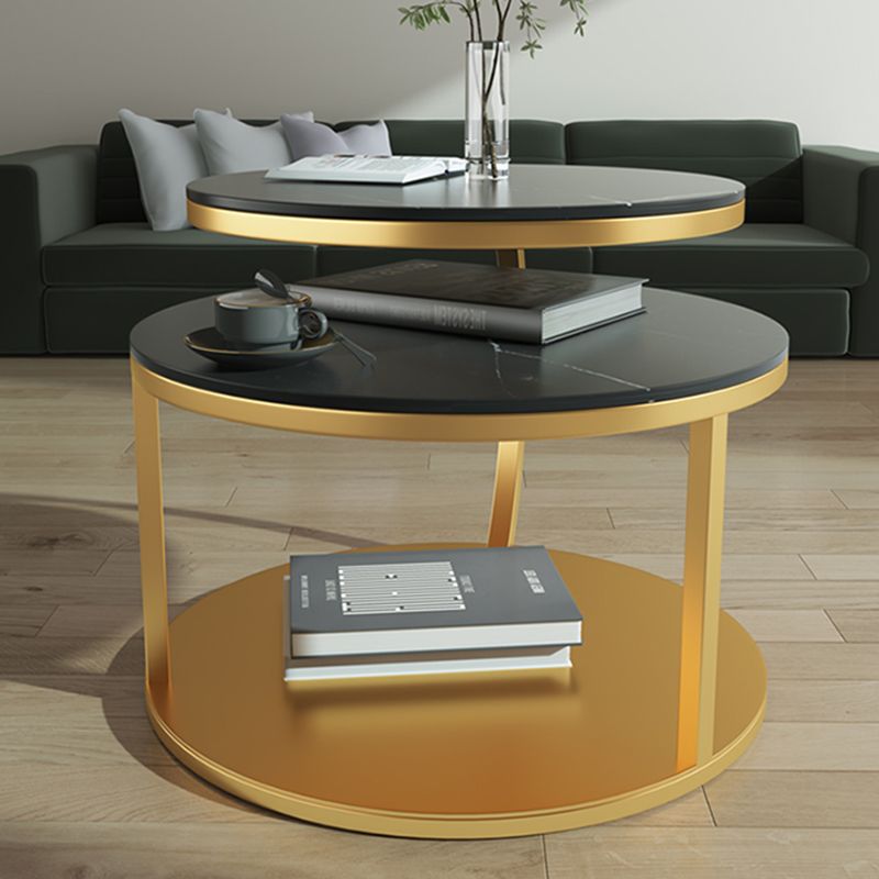 Glam Slate Coffee Table No Distressing Round Cocktail Table for Bedroom