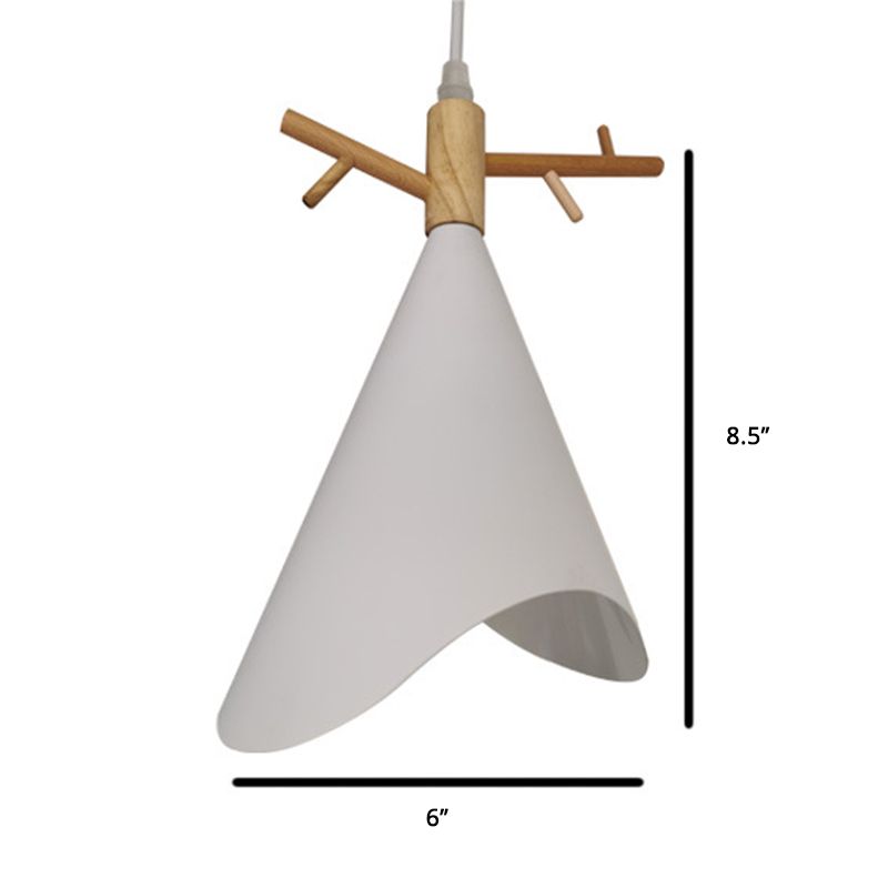 Nordic Conical Drop Pendant Metallic 1-Bulb Dining Room Ceiling Hang Light with Antler Deco
