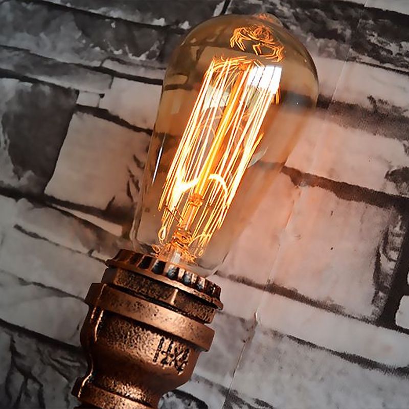 Single-Bulb Sconce Light Industrial Water Pipe Metal Wall Lamp in Rust for Garage