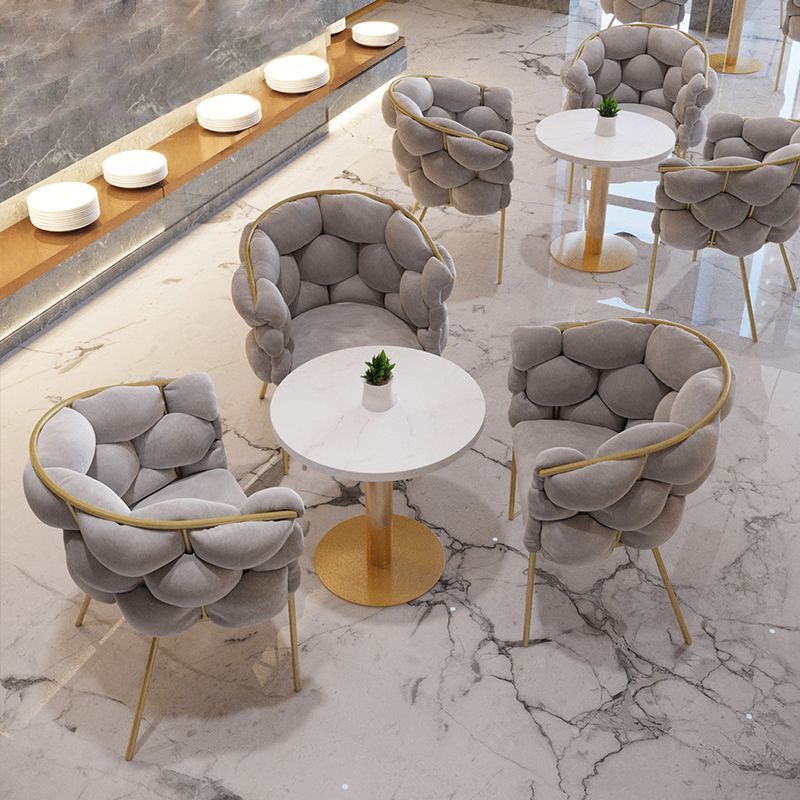 Glam Style Upholstered Gold Base Dining Arm Chair for Dining Room