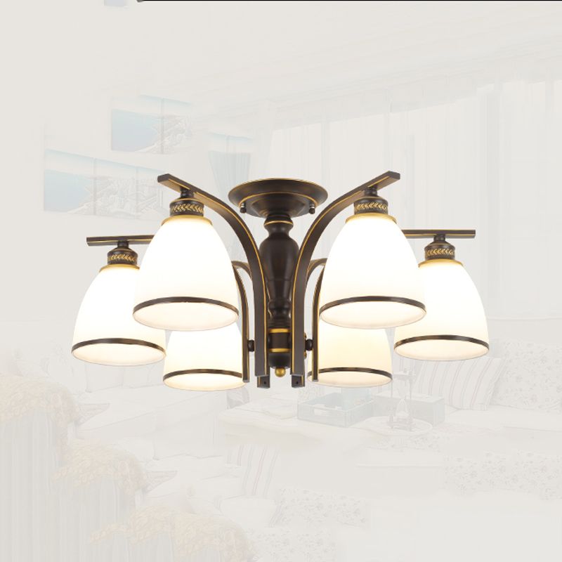 Black Semi Flush Mount Lighting Modern Style Glass Conical Semi-Flush Mount Ceiling Light