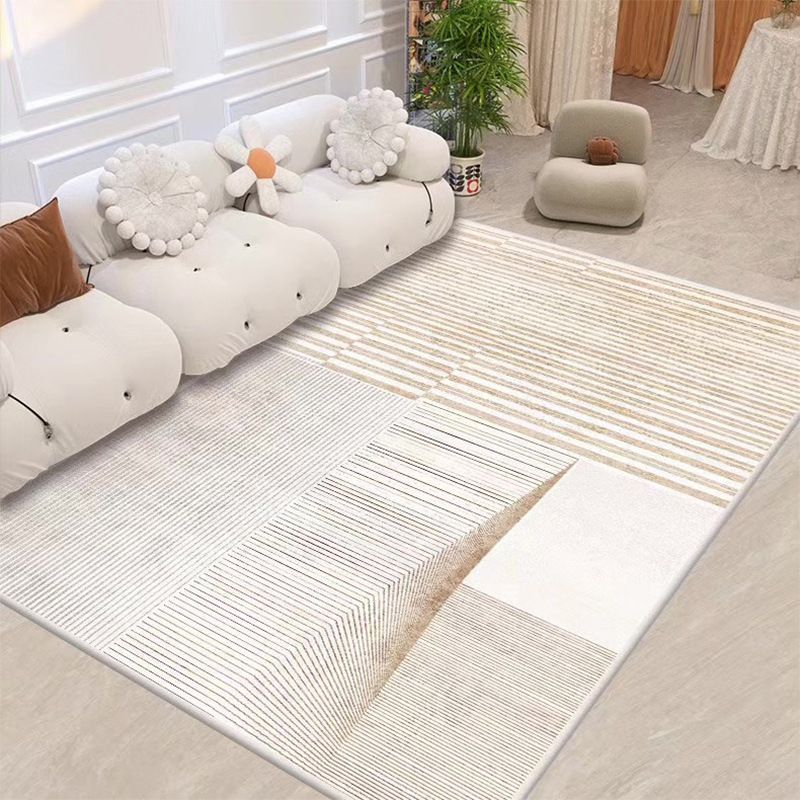 Nordic Beige Rug Polyester Line Area Rug Washable Rug for Drawing Room