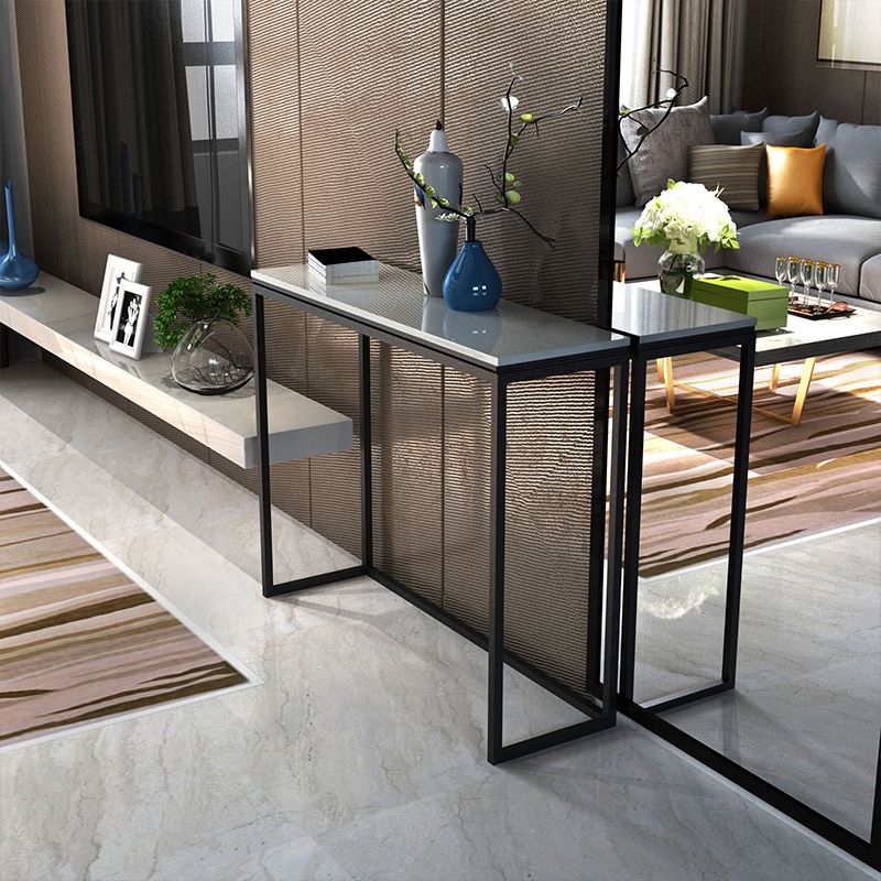 Glam Rectangle Console Table with White Marble Sofa Table,30"