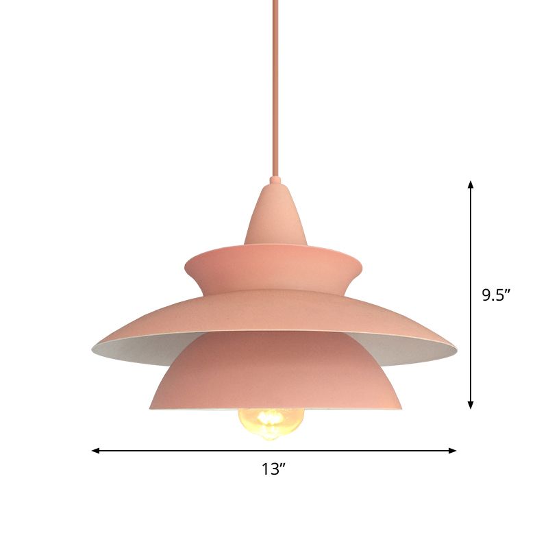 Macaron 3 Layers Iron Hanging Light 1-Light Pendant Ceiling Lamp in Pink over Table