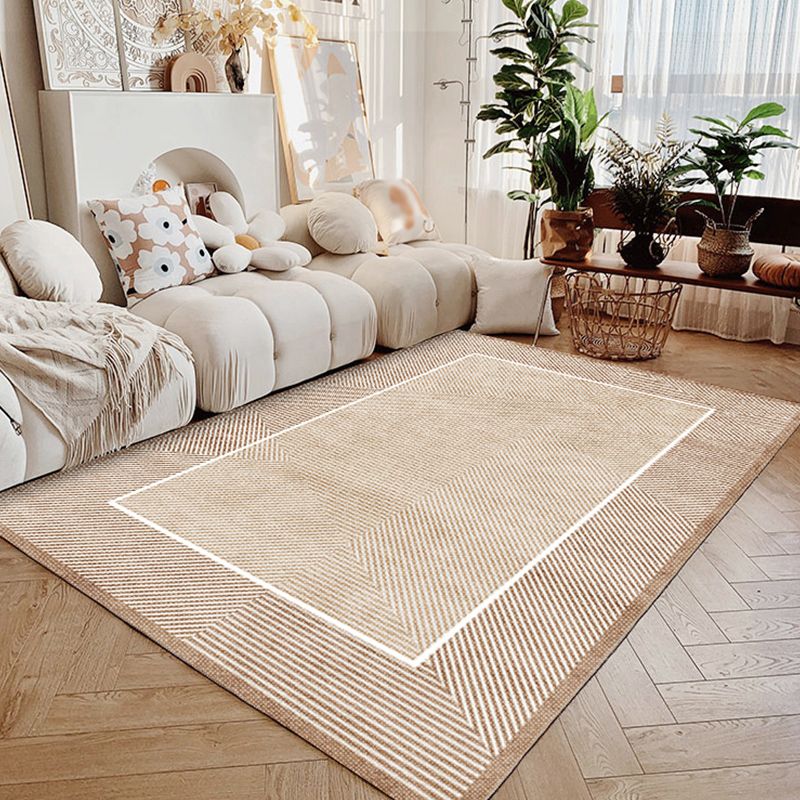 Brown Modern Rug Polyester Straight Line Rug Stain Resistant Rug for Living Room