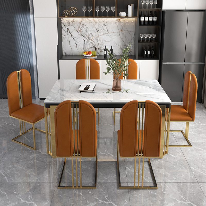 Traditional Luxury Dining Table Sintered Stone White Dining Table with Gold Frame