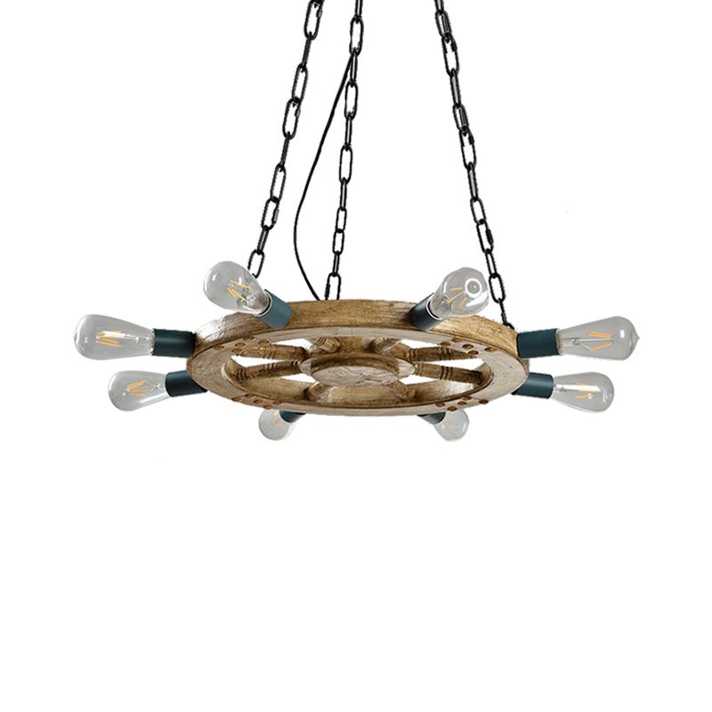 Plafonnier en forme de roue Plafond lustre bois industriel Black Black Prowing Ayerfur avec chaîne