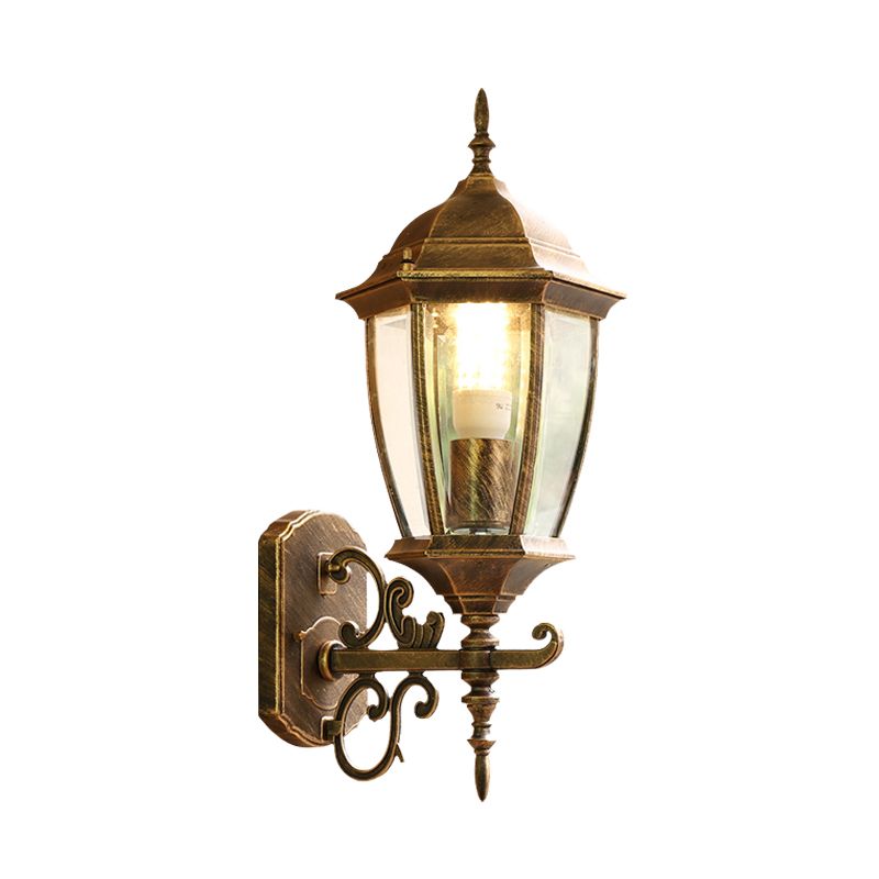 Clear Glass Pinecone Sconce Light Lodges 1 Head Outdoor Wall Mounted Lamp in Black/Bronze