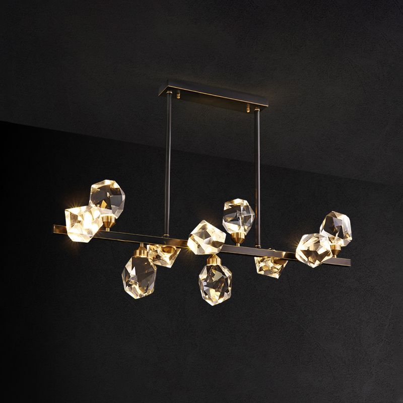Modern Style Simple Island Pendant Geometric Shade Crystal Island Light for Restaurant