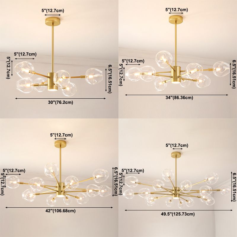 Goud moderne stijl kroonluchter licht sputnik ontwerpglas hanglampje voor slaapkamer
