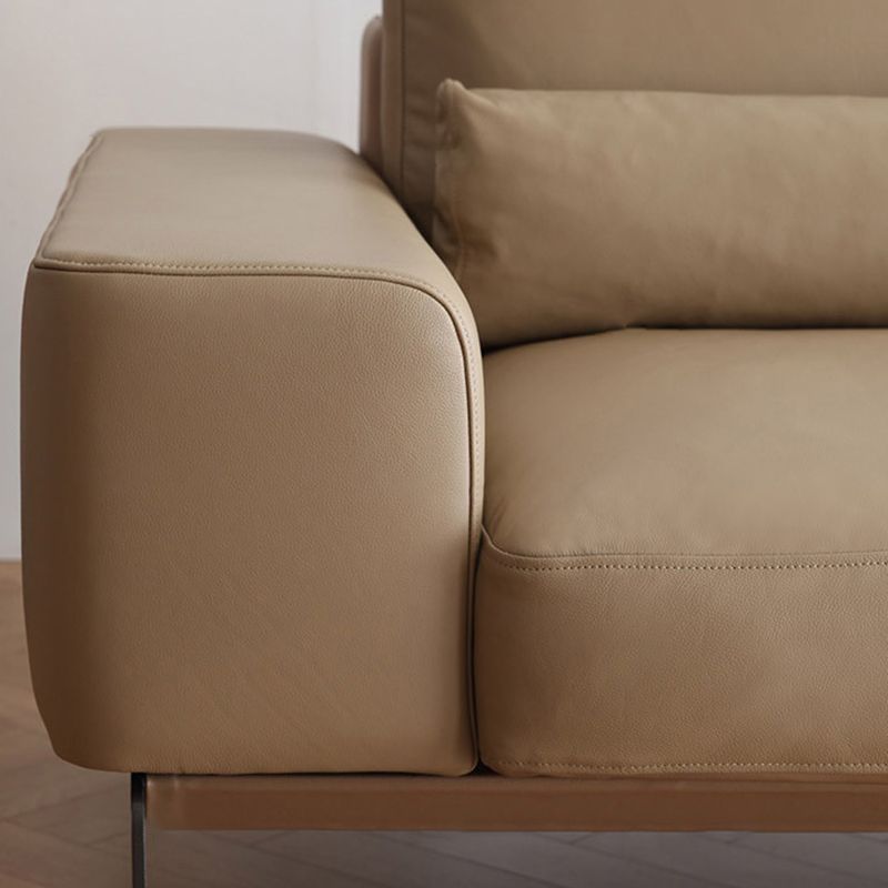 32 "divano moderno a braccio quadrato in pelle alta 32" con cuscini di padri, marrone