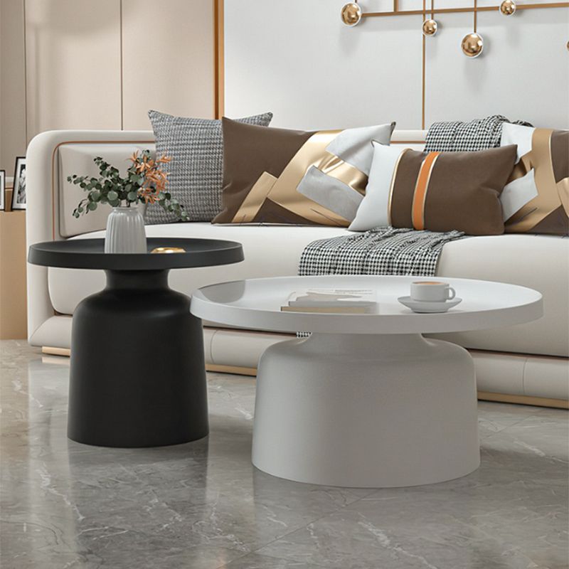 Mid-Century Iron Coffee Table Pedestal Round Tray Top Cocktail Table Set
