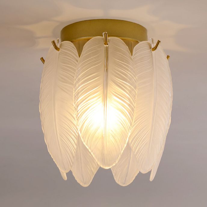 Feather Ceiling Mounted Fixture Simplicity Style Gold Ceiling Flush Mount Light