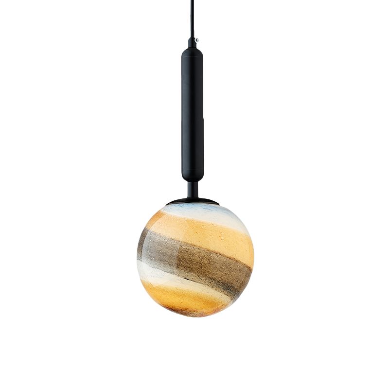 1 Light Bedroom Pendant Lamp Contemporary Gold/Black Hanging Ceiling Light with Spherical Frosted Glass Shade