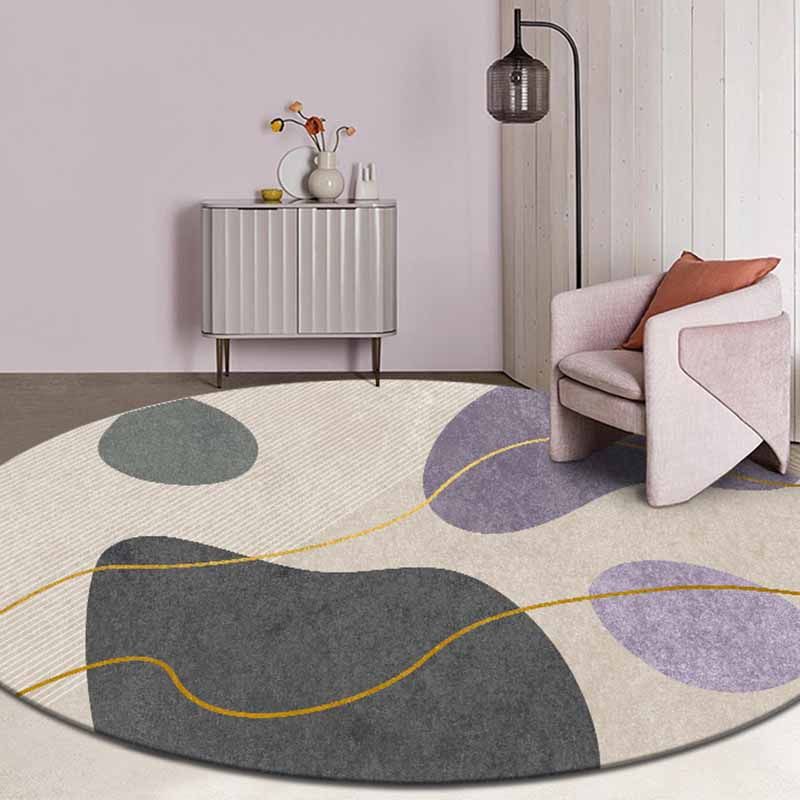 White Modern Area Carpet Line Pattern Polyester Area Rug Anti-Slip Washable Rug for Home Decor